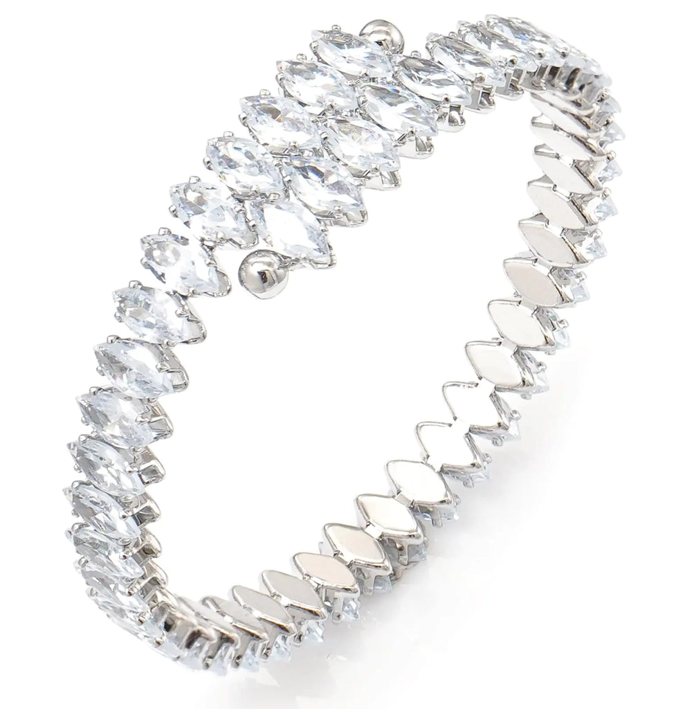 Wovanoo Rhinestone Cuff Bracelet Cubic Zirconia Tennis Bracelets Open Adjustable Bangle for Women Silver