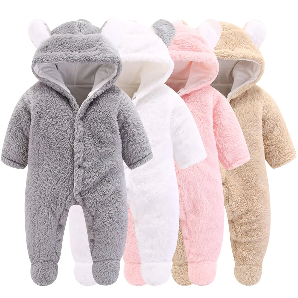 Newborn Baby Cartoon Bear Snowsuit Winter Coat Fleece Hooded Romper Jumpsuit - My Store