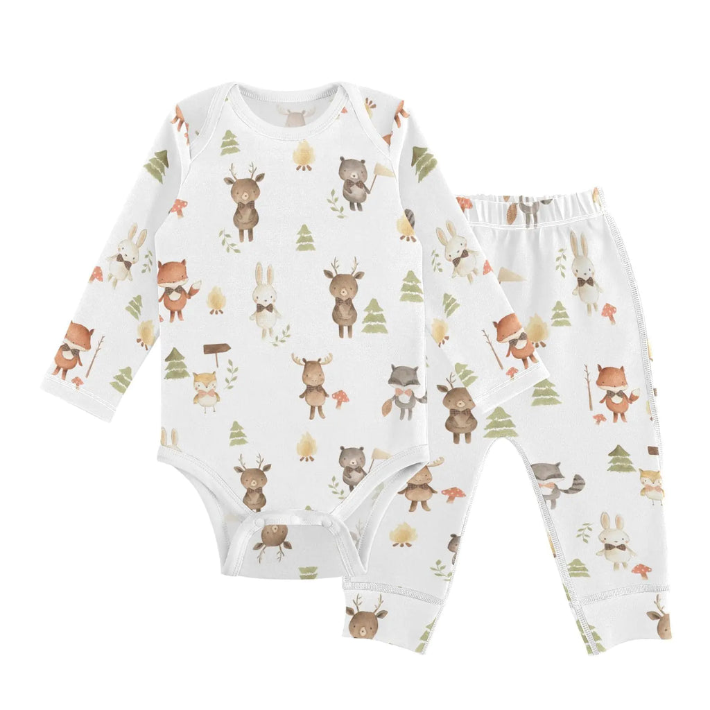 vvfelixl Baby Bodysuits Pants Sets Woodland Animals Watercolor Long Sleeve Baby bodysuit Clothes For Boys Girls 3-6M White - My Store