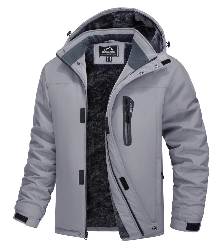 MAGCOMSEN Fleece Jacket Men Warm Fleece Lined Winter Jackets Mountain Waterproof Ski Snow Jacket Parka Raincoats with Hood Light GreyXL