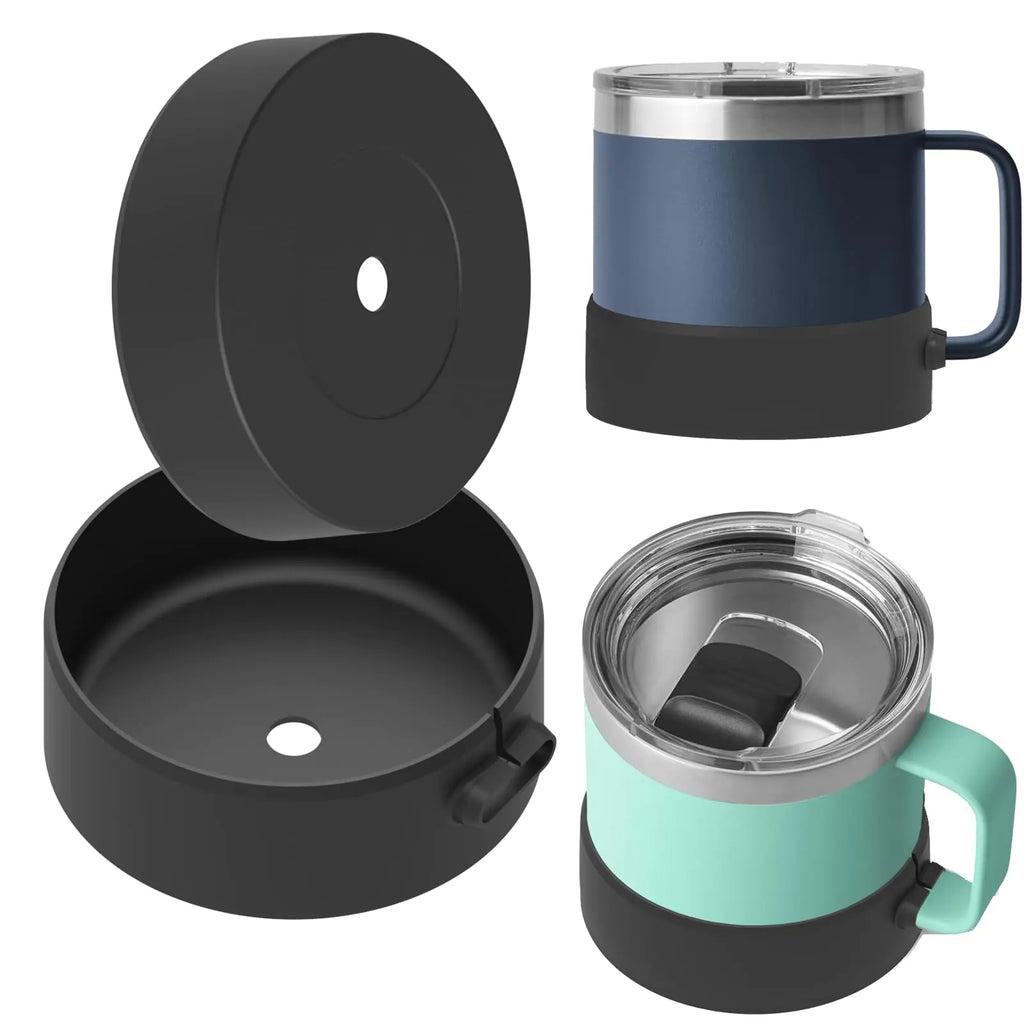 Coffee Mug Bottom Sleeve for Yeti Rambler 10oz Mug Silicone Boot Protector Cover Safer Protection & Anti-Slip Protective Cap for YETI Rambler 10oz/YETI Rambler 10oz Stackable Mug Accessories (2Black)