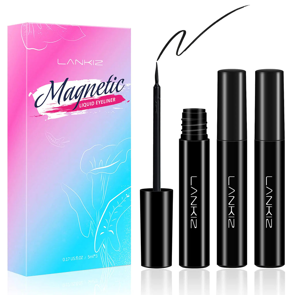 LANKIZ Magnetic Eyeliner 3 Tubes 5ml Magnetic Lash Liner Liquid Eyeliner for Magnetic Eyelash Natural Looking Waterproof (5ml0.17us.fl.oz)