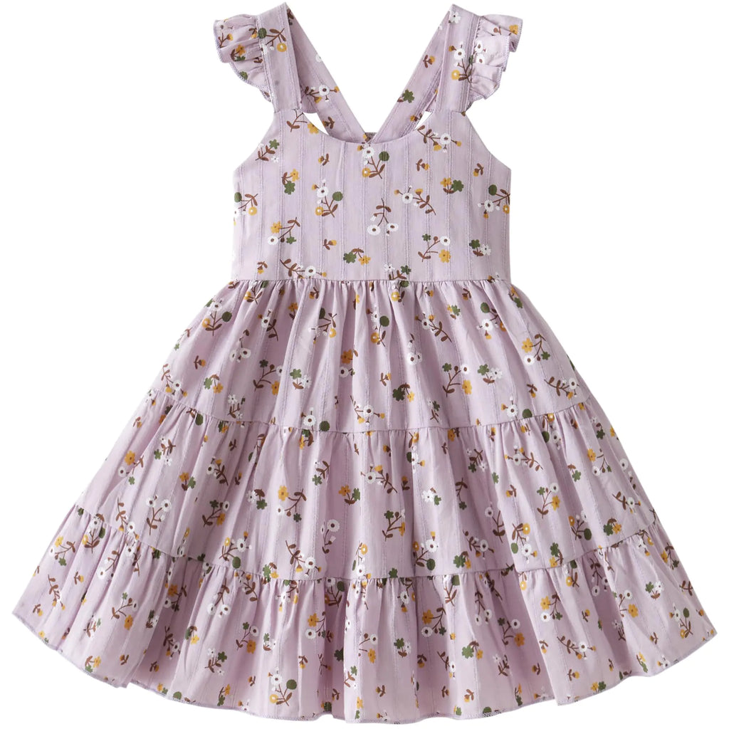 Toddler Dress Flutter Sleeveless Princess Cotton Summer Floral Dresses Purple Floral Szie 3-4T - My Store