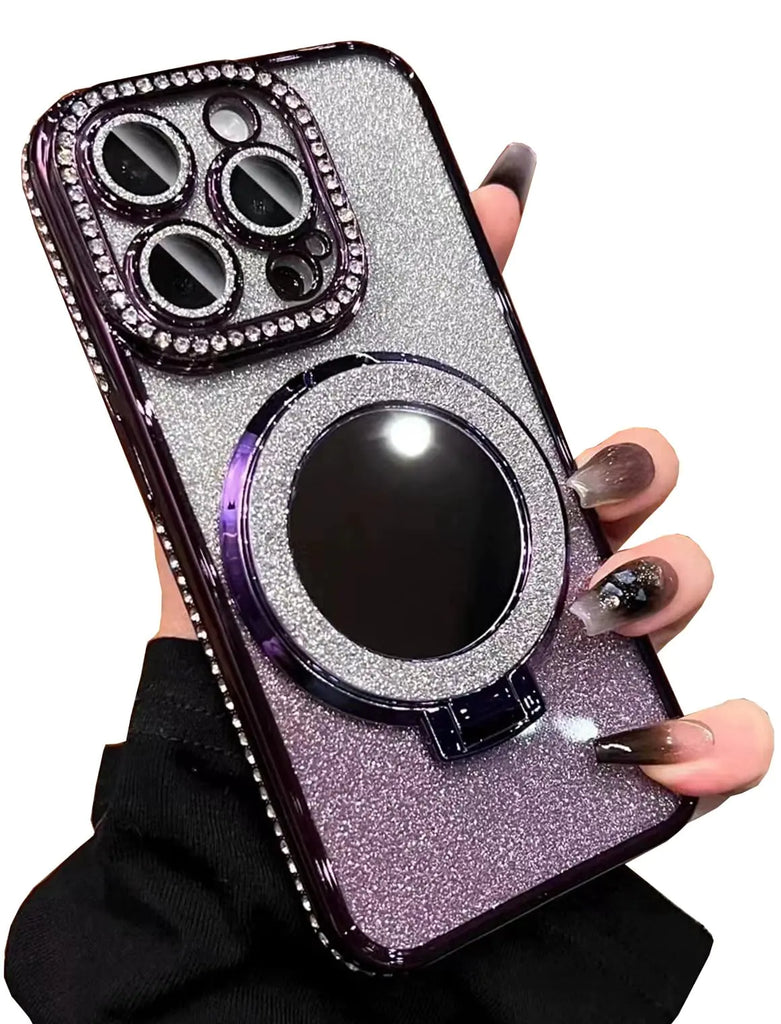 BANAILOA Compatible with iPhone 15 Pro Max Case with KickstandLuxury Plating Bling Glitter Case Rhinestones Sparkle Soft Camera Lens Protective Slim Phone Case - 6.7 inch (Purple)