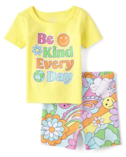 The Childrens Place Baby Toddler Girl Sleeve Top and Shorts Snug Fit 100% Cotton 2 Piece Pajama Set Be Kind 0-3 Months - My Store