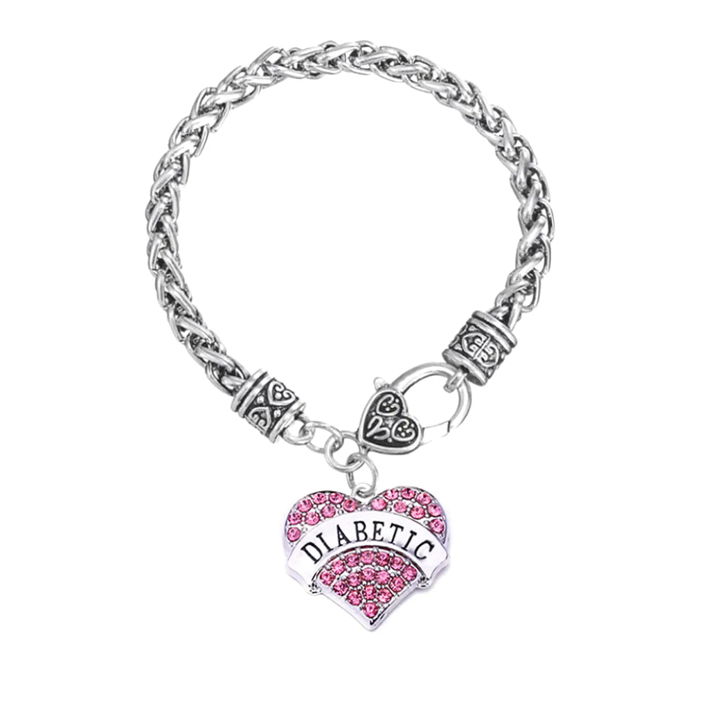 TGLS Pink Heart Diabetes Medical Alert Charm Bracelet for Type 1 and Type 2 Diabetic Jewelry 8