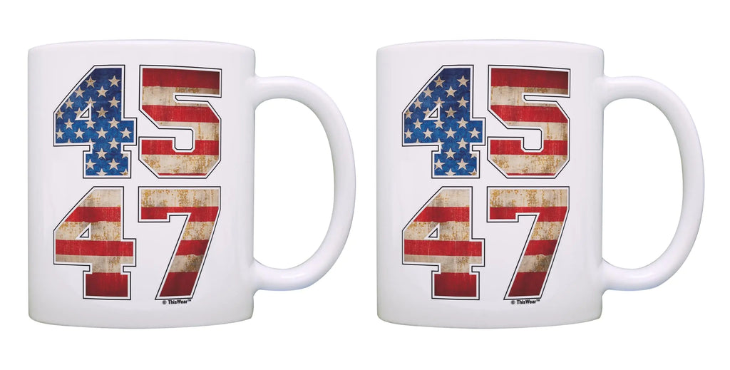 ThisWear 2024 Conservative Coffee Mug Trump Support 45-47 2 Pack 11oz Ceramic Coffee Mug Set