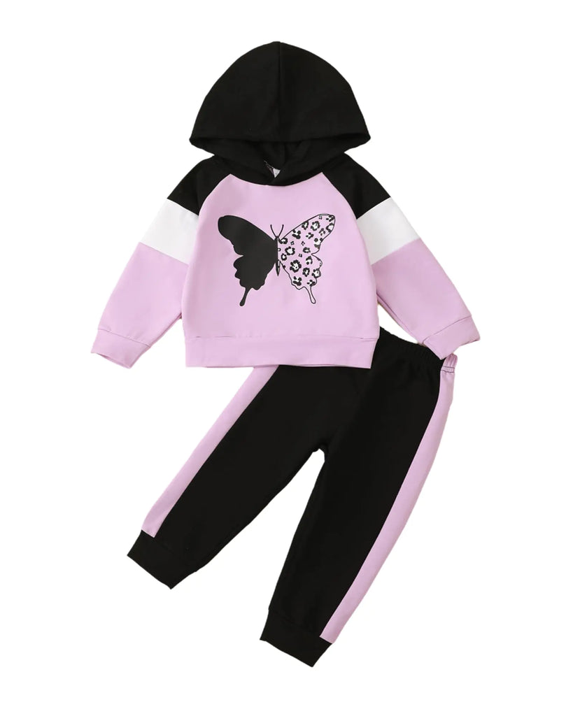 Mioglrie Girls Clothes 3T 4T Toddler Hoodie Sweatshirt Pants Black Purple Fall Winter Little Girl Outfits Set - My Store