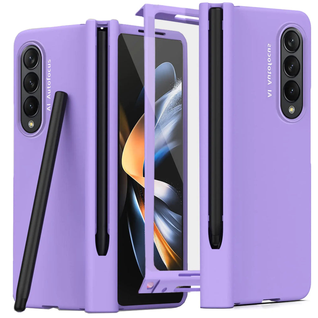 NINKI Compatible Purple Case for Samsung Galaxy Z Fold 4 5g Case with S Pen & Holder Hinge ProtectionFull Body Cover with Tempered Glass Screen Protector Phone Case for Samsung Galaxy Z Fold 4 Case