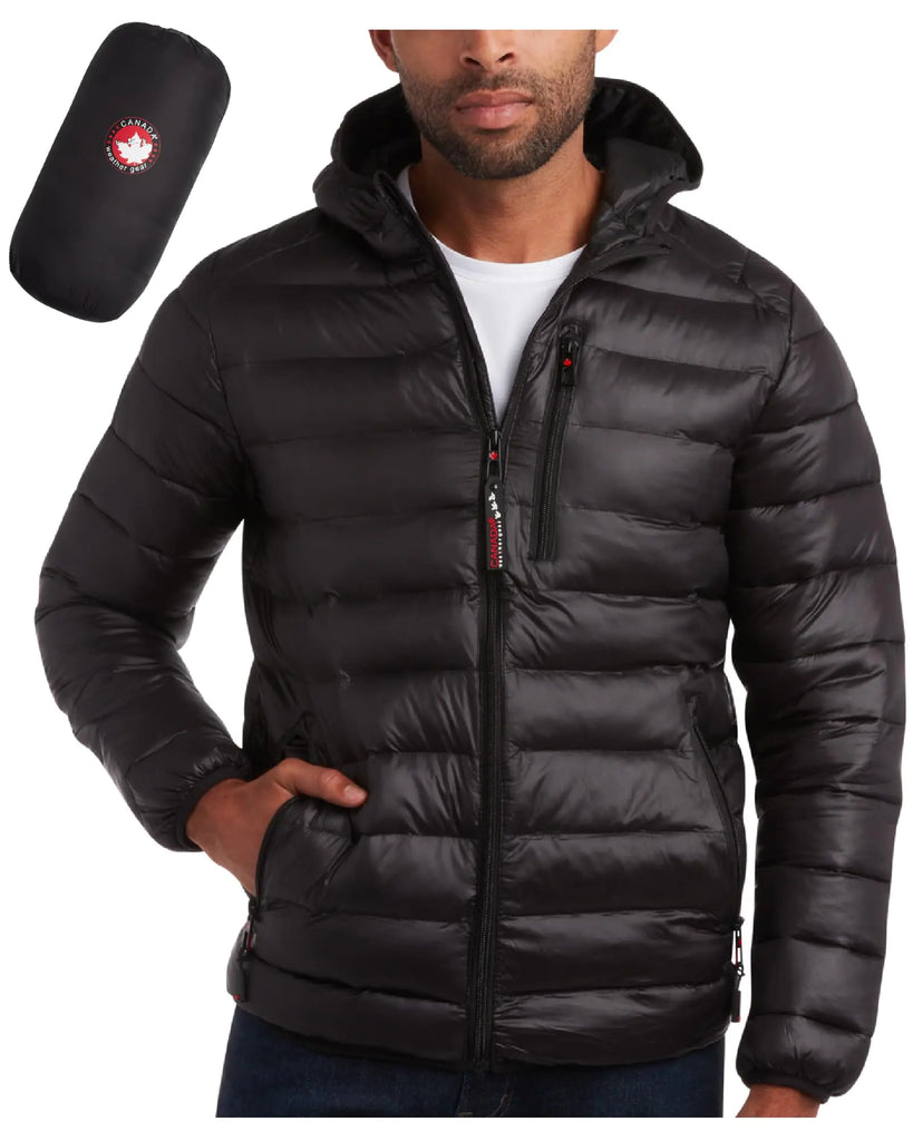 CANADA WEATHER GEAR Mens Puffer Jacket - Lightweight Packable Bubble Coat Water Resistant Outerwear Jackets for Men (M-XXL) Size X-Large Black/Black Patch