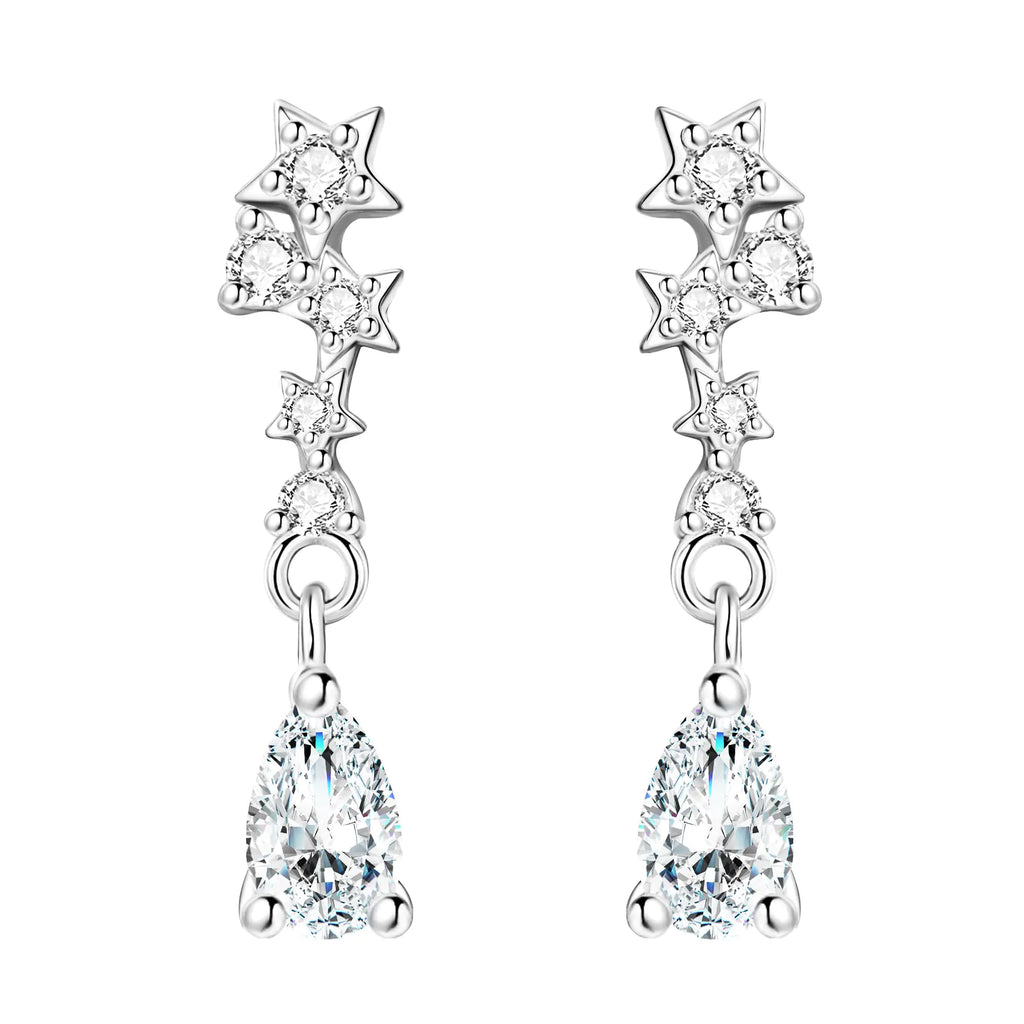NUJIFFY 925 Sterling Silver Earrings for Women Trendy Star Tassel Stud Earring Cute Fashion Vintage Birthday Gifts Dangle Drop Bling Jewelry for Men Sister Lover