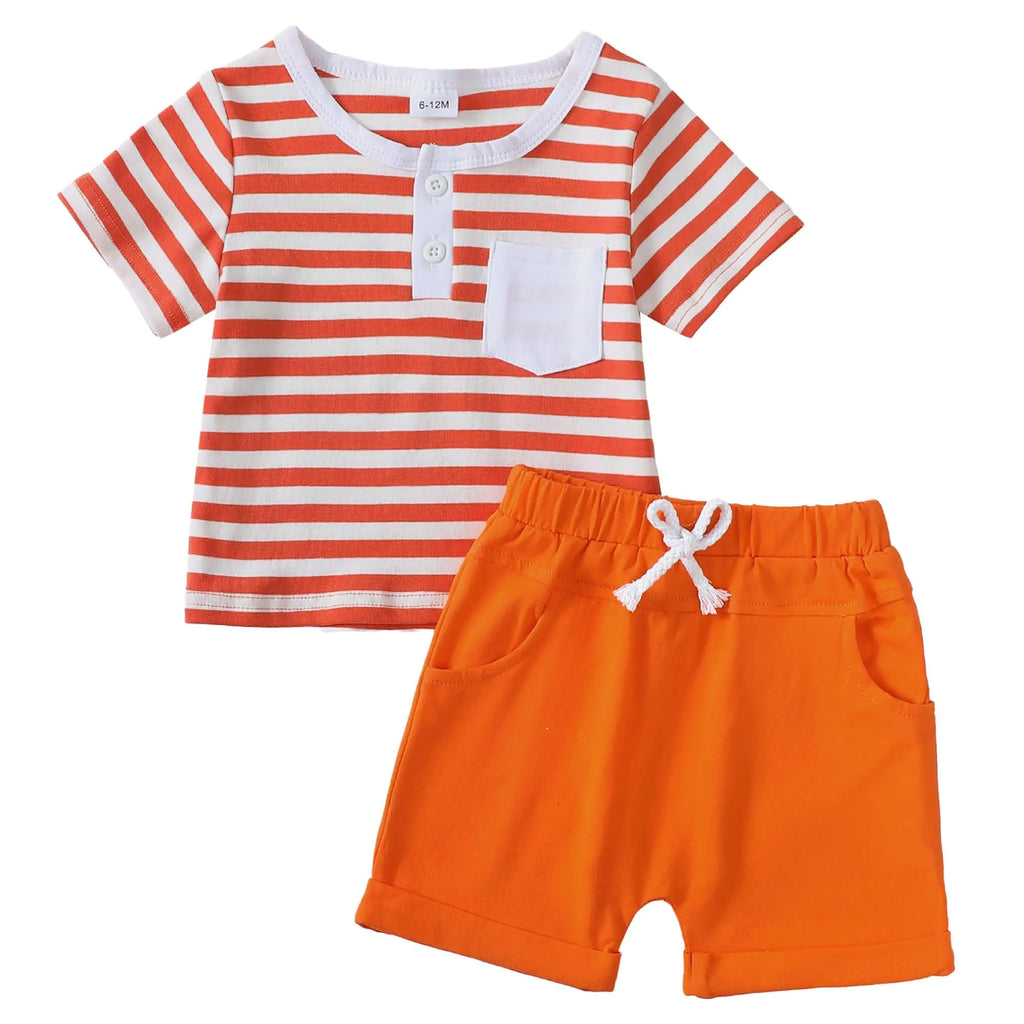 2T Boys Clothes 3T Toddler Boys Clothes Round Neck Cotton T Shirt Orange Summer Tops Shorts Cute Baby Matching Outfits 2 3 Year Old Boy Clothes - My Store