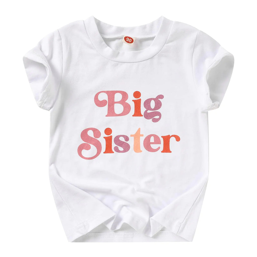 Big Sister Tee for Little Girls Cotton T-Shirt Clothes Short Sleeve Tops Toddler Baby Announcement Outfits(White33-4T) - My Store