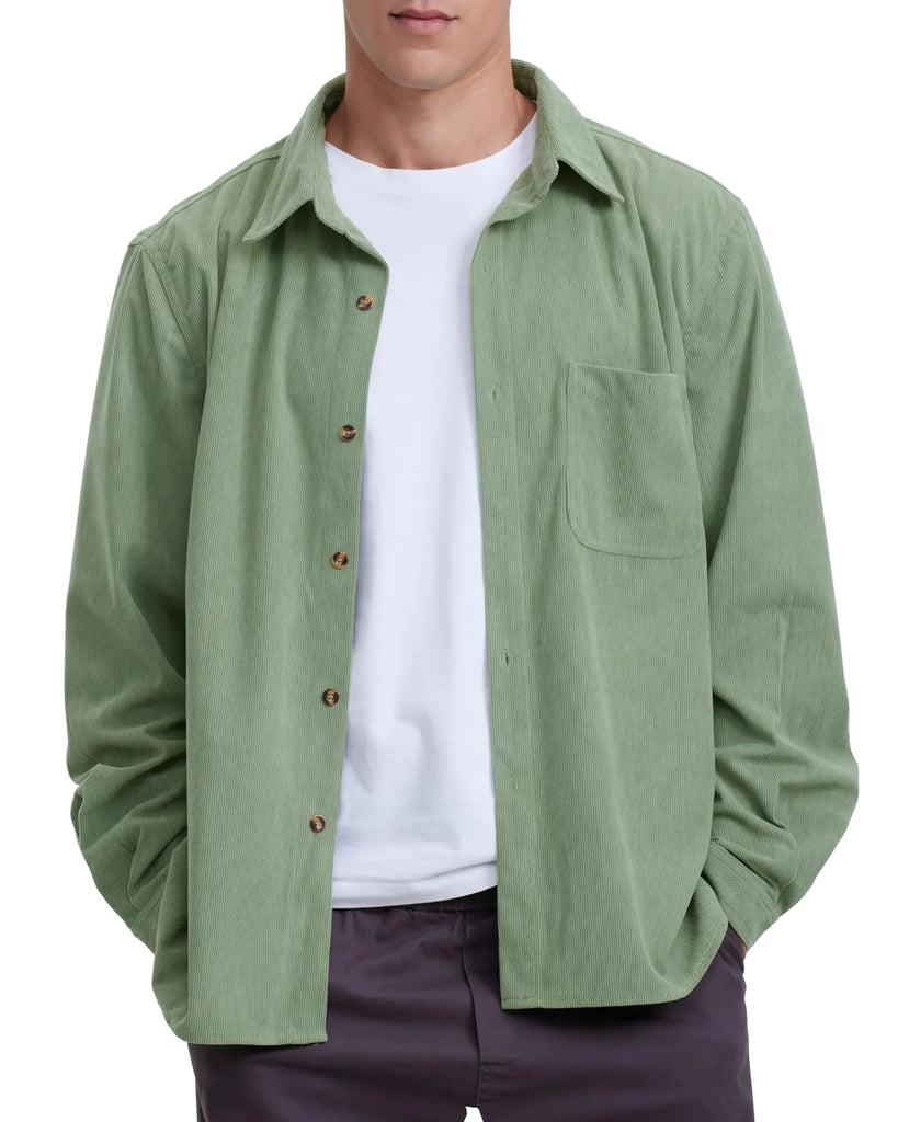 Locachy Mens Casual Corduroy Shirt Loose Button Down Corduroy Shacket Jacket Light Army Green XL