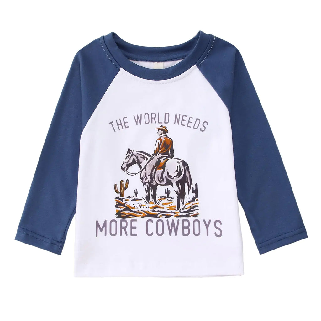 Toddler Cowboy Shirt Baby Boy Rodeo Western Graphic Letter Raglan Long Sleeve T-Shirt Kids Funny Cowboys Tees Tops(Blue12-18M(80)) - My Store