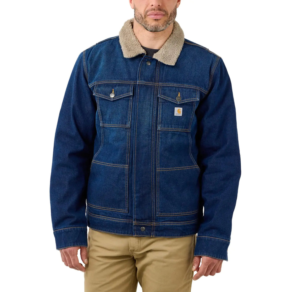 Carhartt Mens Relaxed Fit Denim Sherpa-Lined Jacket Beech X-Large