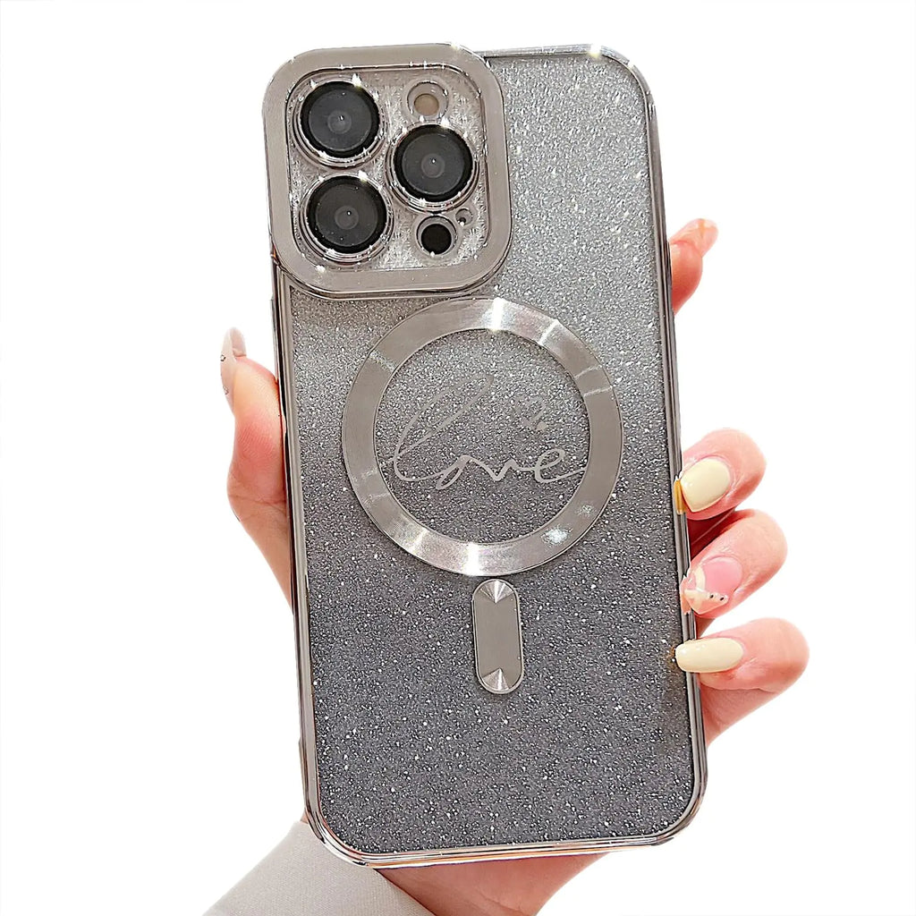 Misscase for iPhone 14 Pro Max Magnetic Case Compatible with MagSafeFull Protection Slim Shockproof Anti-Scratch Back Glitter Case with Camera Lens Protector Dust-Proof Net Case Silver