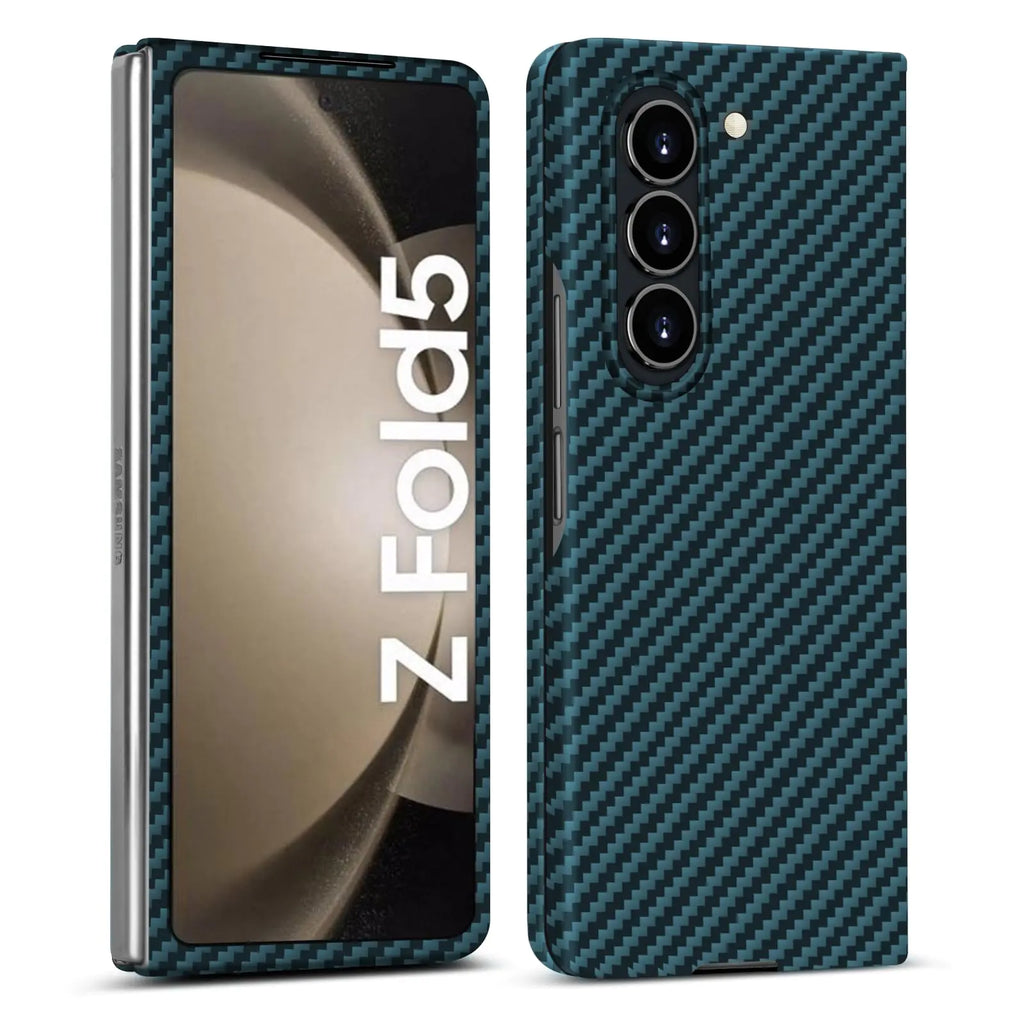 kaisenkec Slim & Thin Case Compatible with Samsung Galaxy Z Fold 5 Carbon Fiber Case Aramid Fiber Cover for Z Fold5 7.6" 5G Supports Wireless Charging Matte Blue