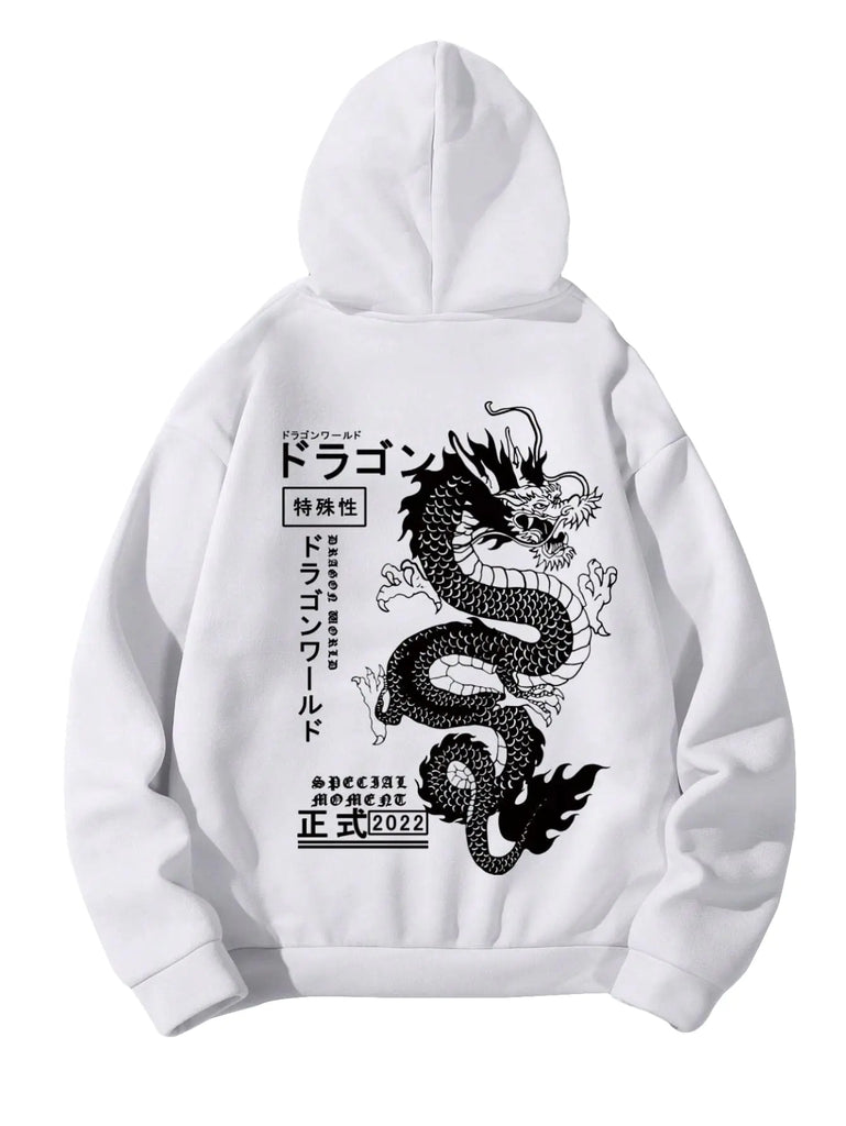 RoseSeek Mens Hoodies Graphic Print Long Sleeve Drawstring Pullover Hoodies Sweatshirt with Pocket Trendy White Medium
