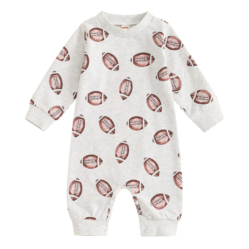 Infant Baby Boys Football Outfit Rugby Print Funny Sport Sweatshirt Romper Playsuit Football Season Bodysuit Jumpsuit (Gray 12-18 Months) - My Store