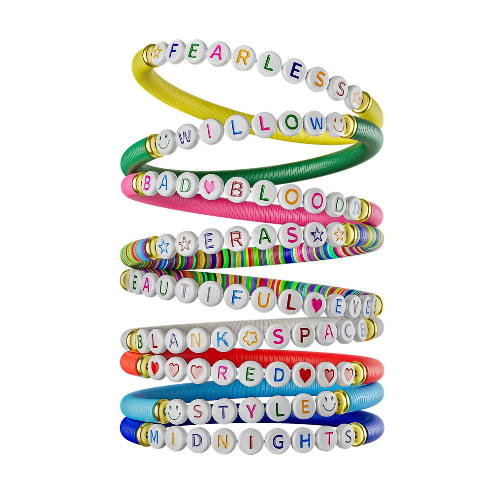 Ava Riley Friendship Bracelets Set - Initial J Stackable Charm Bracelet String Gift Ideas - 26 Letter 9PCS Elastic Bracelets Songs Album Jewelry Gifts