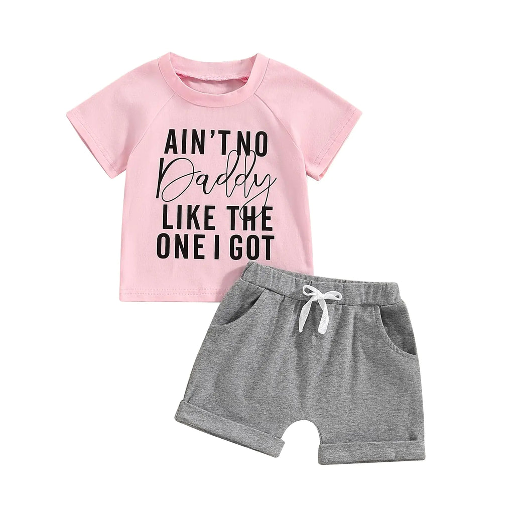 Toddler Girl Summer Outfits Letters Baby Girl T-shirt Baby Girl Tops Baby Shorts 2PCS Infant Girl Clothes (Pink A 18-24 Months) - My Store