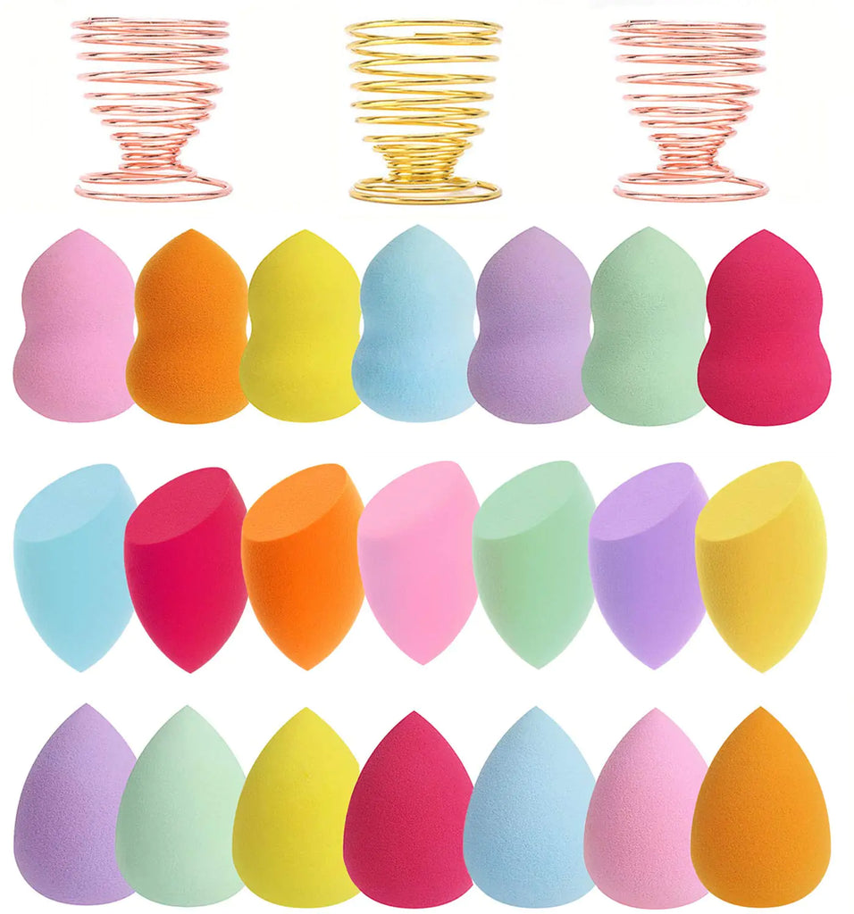 Abgream 24pcs Makeup Sponge Blender Set - 21 Pcs Latex-Free Vegan Sponges with 3 Pcs Makeup Blender Holder Beauty Cosmetic Foundation Blending Powder Puff for Liquid Powers BB Cream (Style 1)