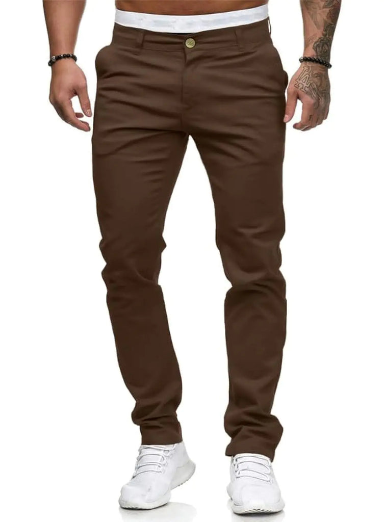 HUNGSON Men Skinny Slim Fit Casual Jeans Dyeing Stretch Straight Fashion Denim Pants(Brown30)