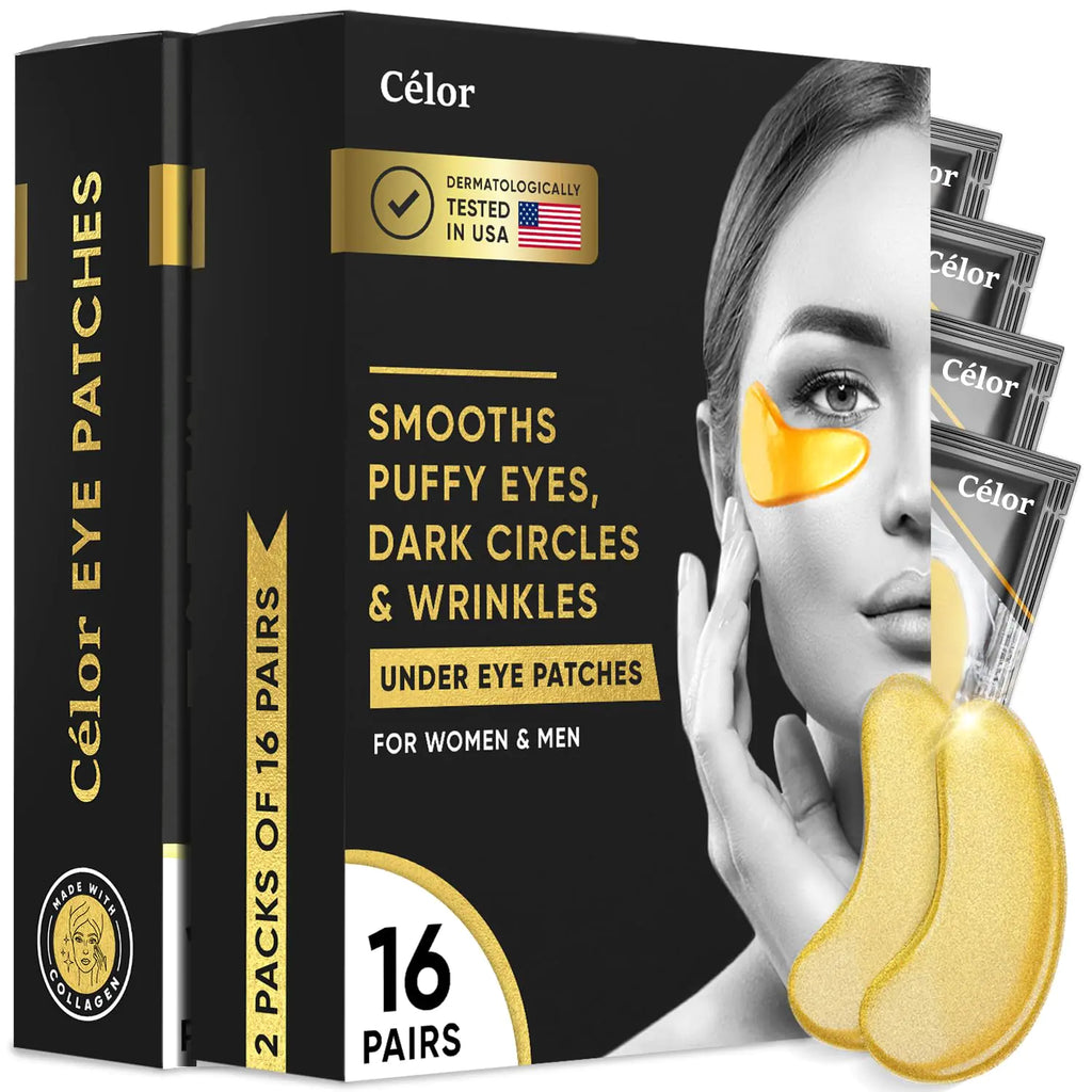 CÉLOR Under Eye Patches for Puffy Eyes and Dark Circles (32 Pairs) with Amino Acid & Collagen - Under Eye Masks Great for Bachelorette Party Favors Swag Bag Stuffers Spa Gifts for Women
