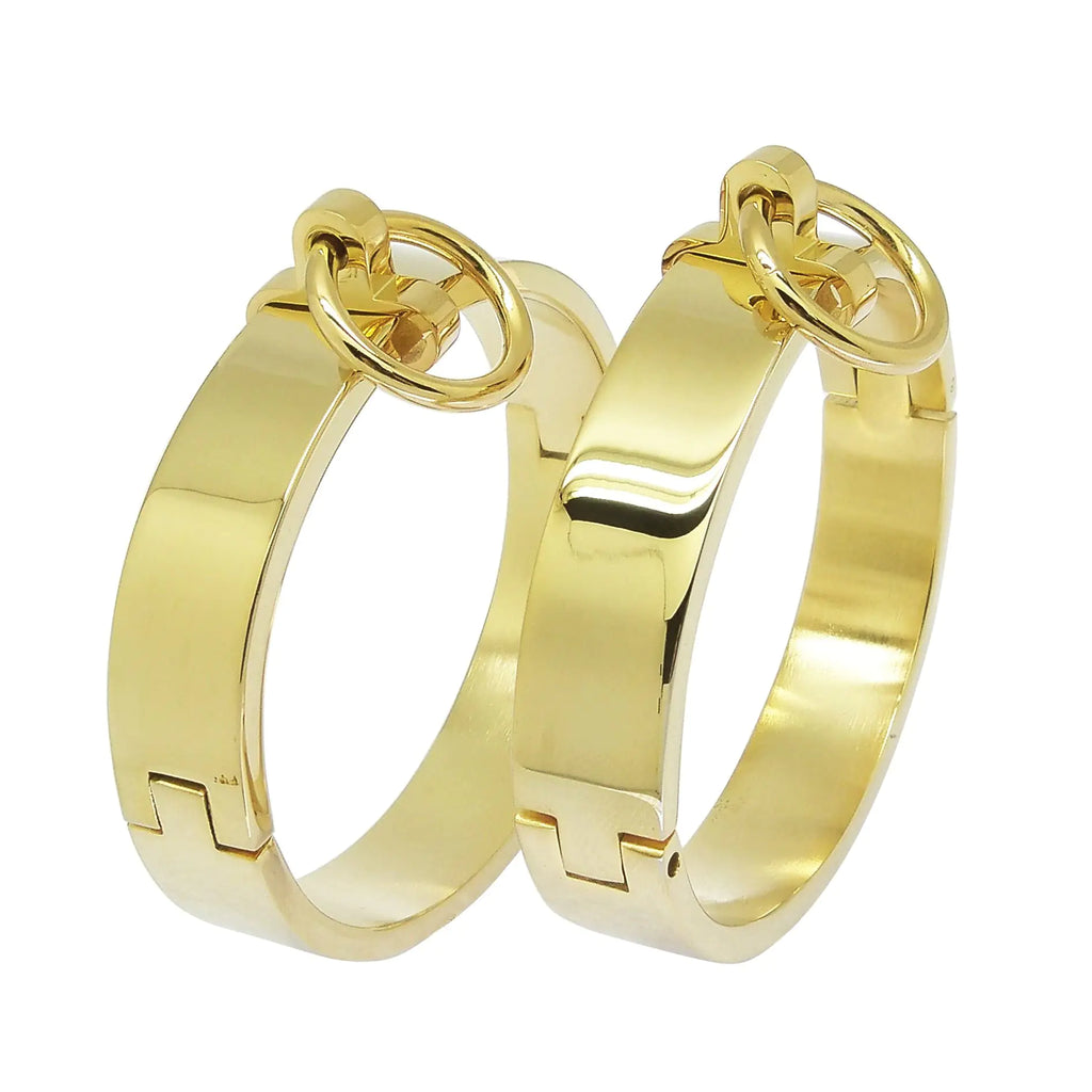 ACECHANNEL Stainless Steel Men Women Bracelets Fashion Bangles Wrist Anklest Bracelets Removeable O Ring Oval Shape Bangle (80mm x 70mm (Ankle Cuffs)H049PG Polish Gold)