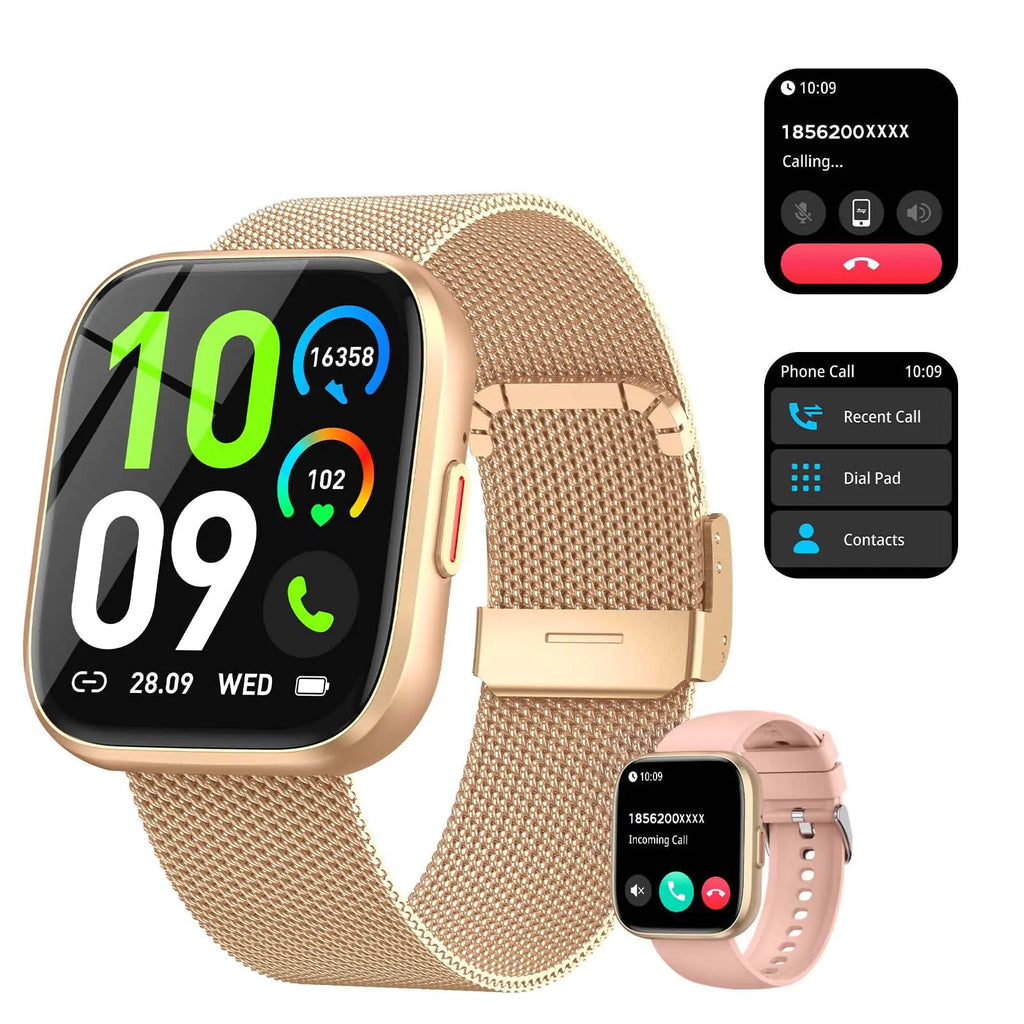Paukila Smart Watches for Women 1.85" Fitness Watch Answer/Make Calls Fitness Tracker with Pedometer/Calories 24/7Heart Rate/SpO2/Sleep Tracker Waterproof Smart Watch for Android iPhone(2 Straps)