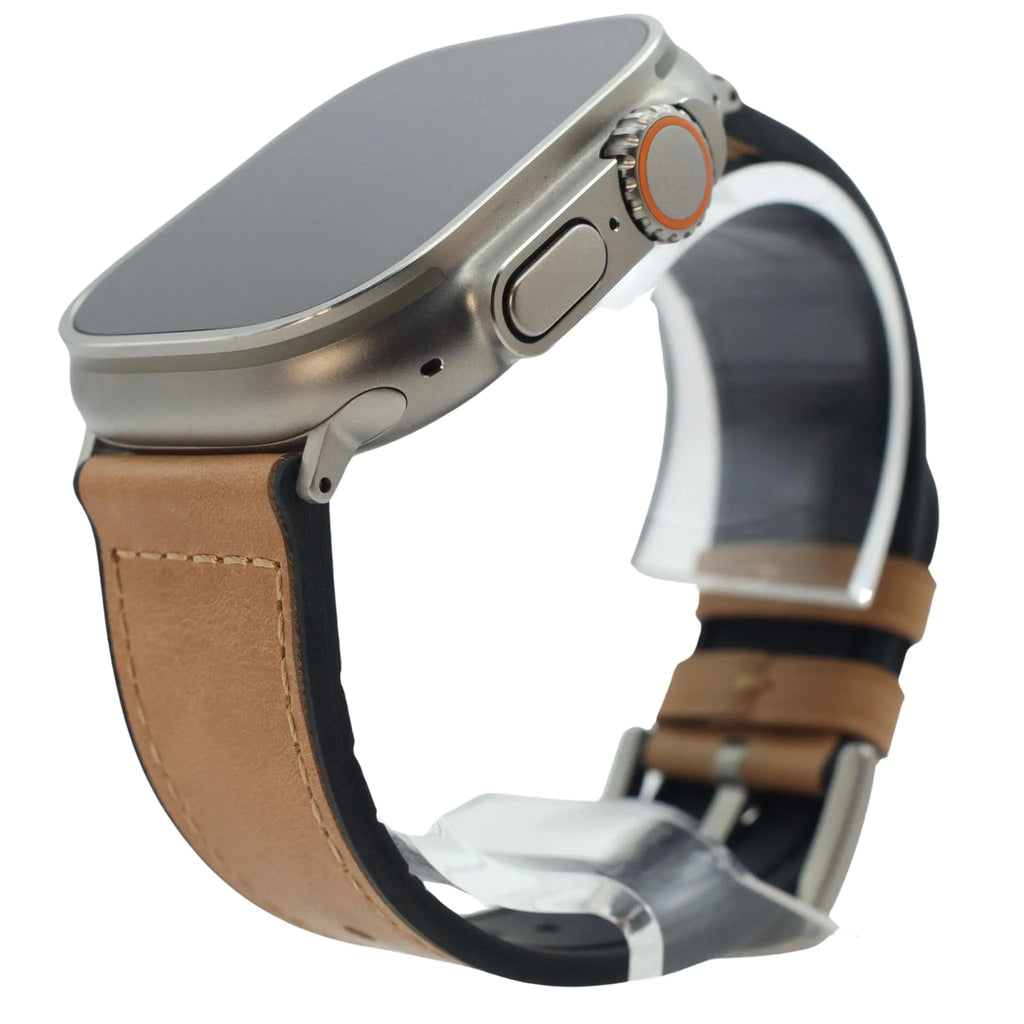Ultra 2 Leather Band Compatible with Apple Watch Ultra 2 and Ultra 49mm Ultra Leather Strap Hybrid Leather Rubber Sweatproof (Light Brown)