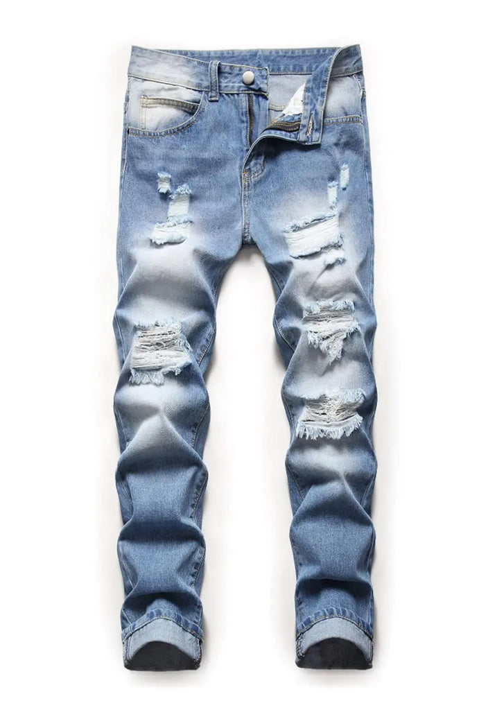 Boys Slim Fit Skinny Fit Ripped Destroyed Distressed Stretch Slim Jeans Lightblue