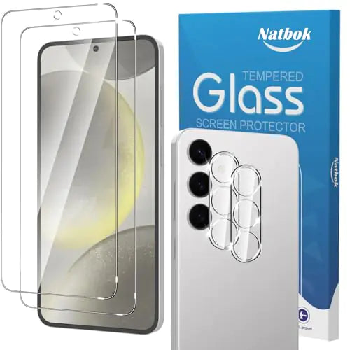 Natbok 2+2 Pack for Samsung Galaxy S25 Plus Screen Protector with Camera Lens ProtectorFull Coverage 9H Tempered Glass FilmHD Clear Scratch ResistantBubble-Free for Galaxy S25 Plus Screen Protector