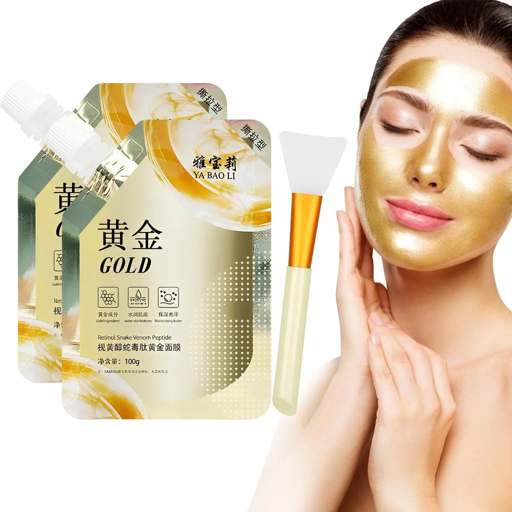 Retinol Snake Venom Gold Mask with Silicon BrushRetinol Snake Venom Peptide Gold MaskCollagen Peel Off Facial Mask Anti-Aging Face Mask for Clean MoisturizingHydrating Mask (2PCS)