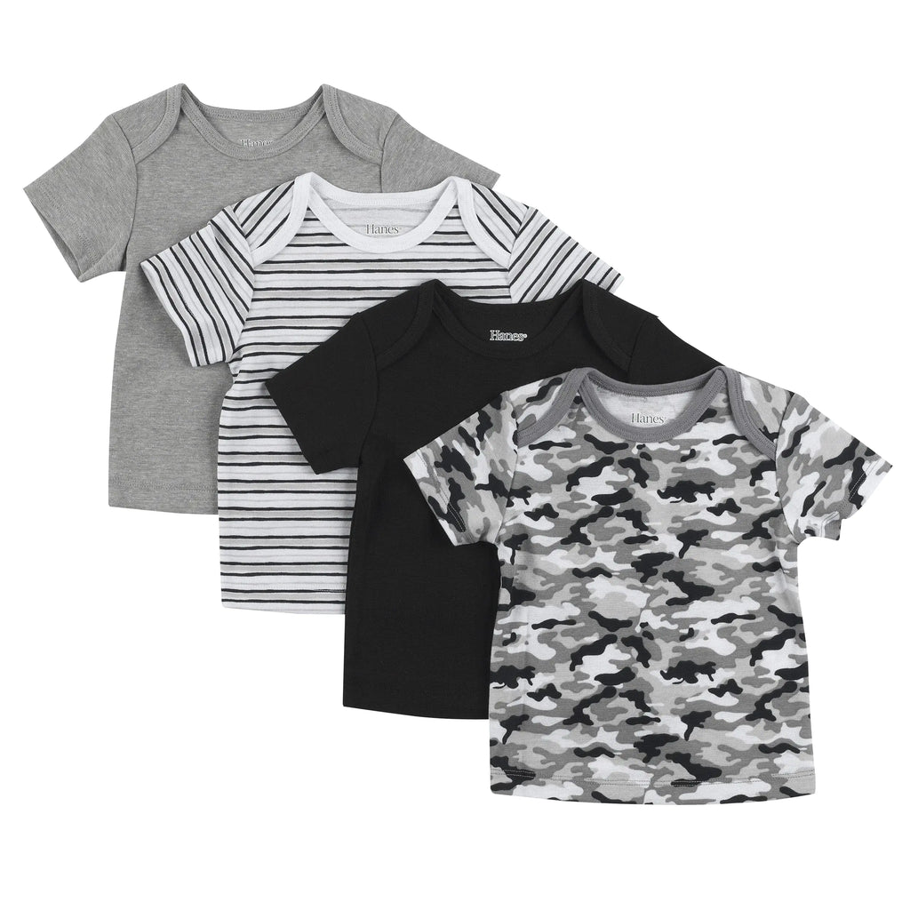 Hanes Baby T Flexy Soft Stretch Shirt Expandable Shoulder 4-Pack Black Stripe Camo Set 0-6 Months - My Store