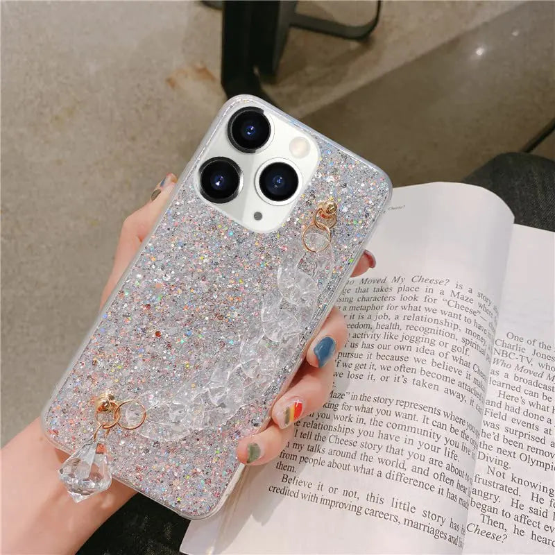 Bonitec Case for iPhone 14 Pro Glitter Case iPhone 14 Pro Case with Bracelet Women Girls Bling Sparkle Luxury Shockproof Protective Phone Case for iPhone 14 Pro 6.1 inches Silver