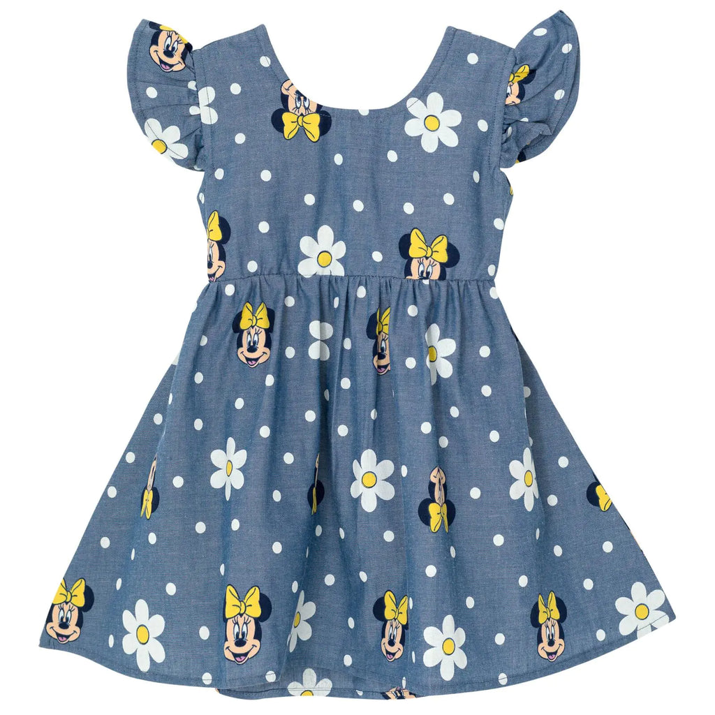 Disney Minnie Mouse Floral Toddler Girls Chambray Skater Dress Flowers 3T - My Store
