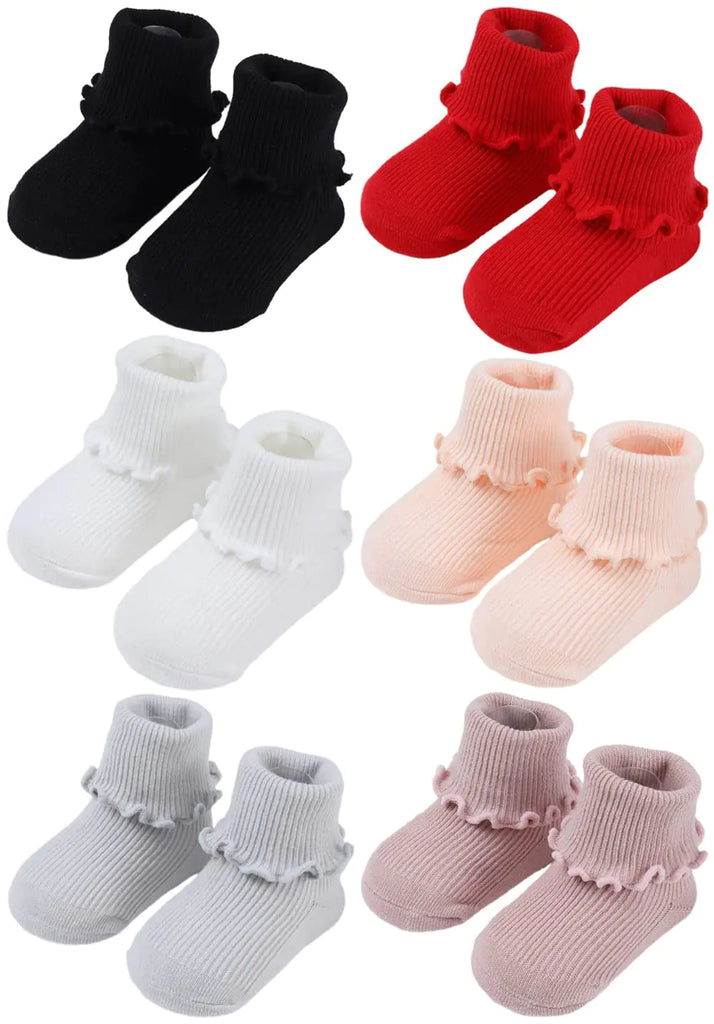 Toptim Baby Girls Socks Toddler Ankle Socks Breathable Casual Sock (0-12 Months Ruffle-6Pairs) - My Store