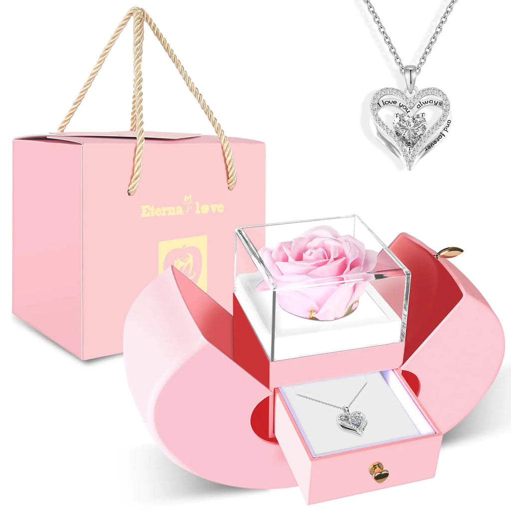 Preserved Real Pink Rose with S925 Sterling Silver Necklace Gifts for Girlfriend WomenWife MomGrandma on Christmas Valentines Day Mothers Day Birthday Anniversary Thanksgiving (Pink)