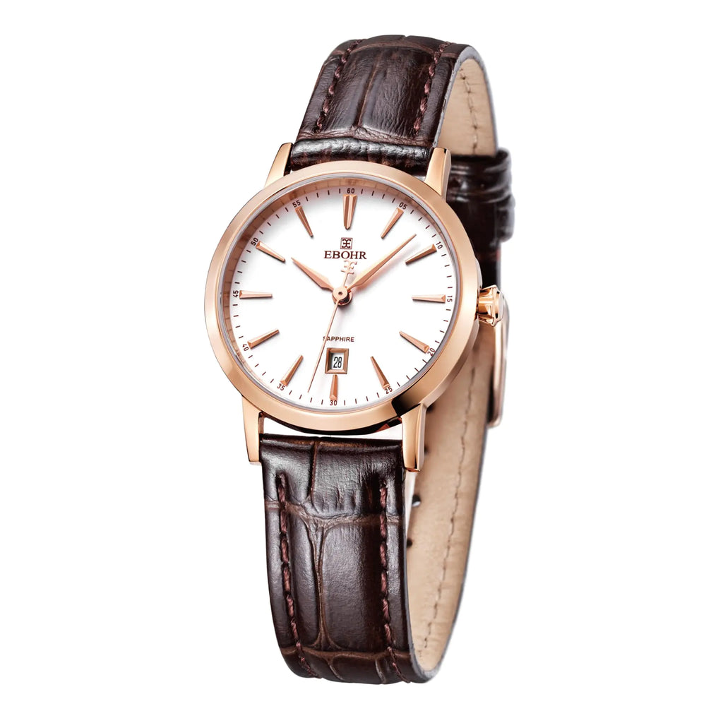 EBOHR Womens Classical Quartz Watch Stylish and Sturdy Ladies Watch with Elegant Cowhide Leather Band - Perfect for Any Occasion W5018-W