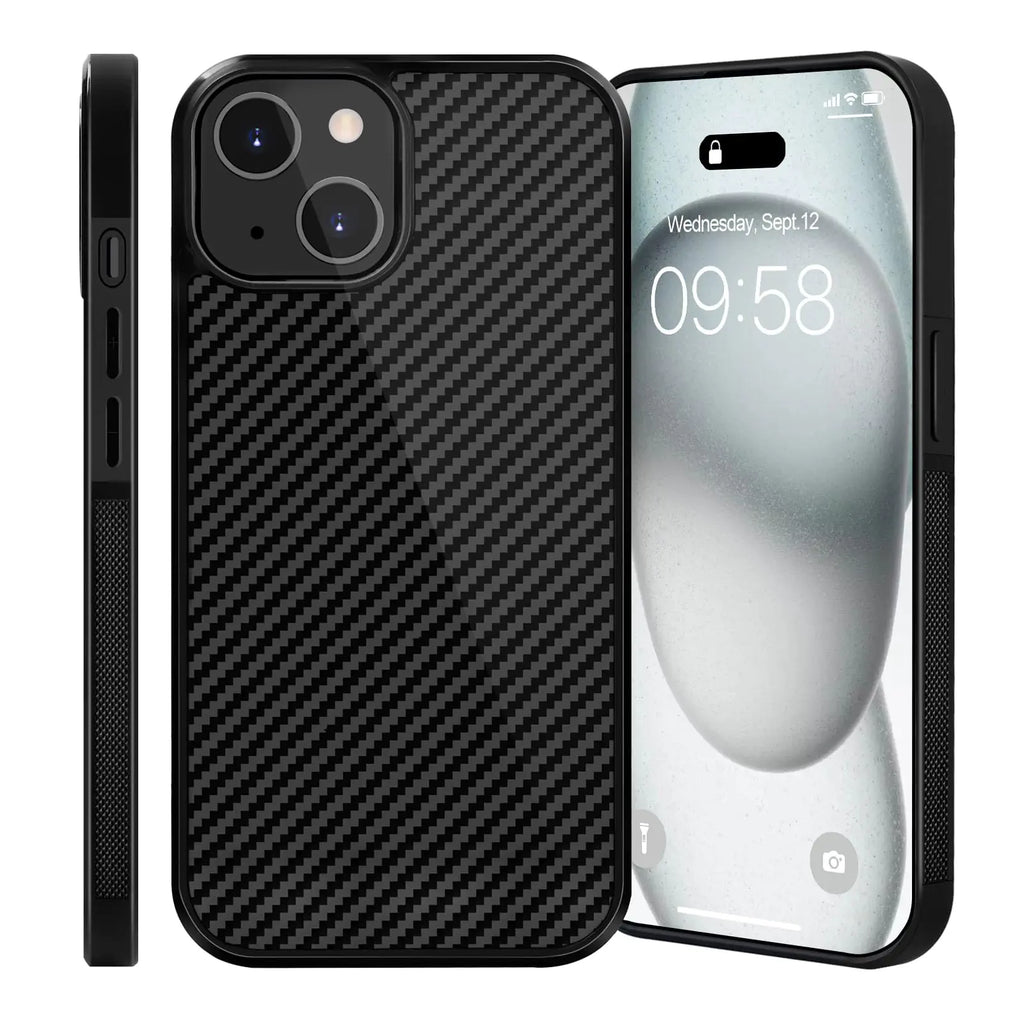 kaisenkec Slim & Thin Carbon Fiber Case for iPhone 15 Plus Shockproof Phone Cover for 15Plus 6.7" Military Drop Protection Shell Supports Wireless Charging (Glossy Black)