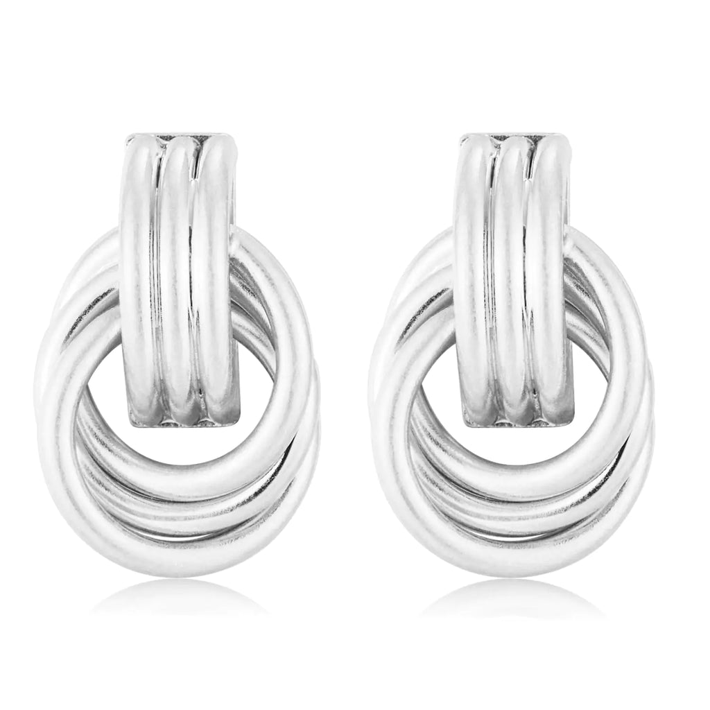 HolidayQbee Worn Silver Earrings For Women With Three Knot Circles Worn Silver Statement Earrings Drop Dangle Earrings Fashion Chic Chunky Worn Silver Earrings Jewelry Gift
