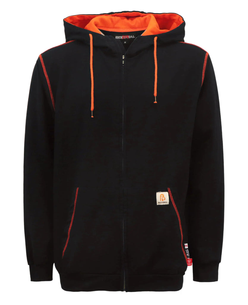 BOCOMAL FR Hoodies Lightweight Zipper Up 7.5oz Cottoon Flame Resistant Mens Hooded Sweatshirts Non Fleece