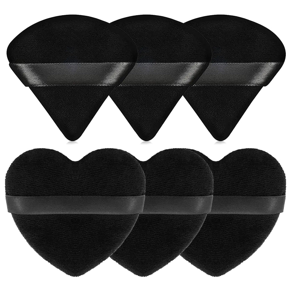 Spunspon 6 Pieces Powder Puff Face Soft Heart Shape and Triangle Makeup Puff for Loose Powder Mineral Powder Body Powder Velour Cosmetic Foundation Blender Sponge Beauty Makeup ToolsBlack