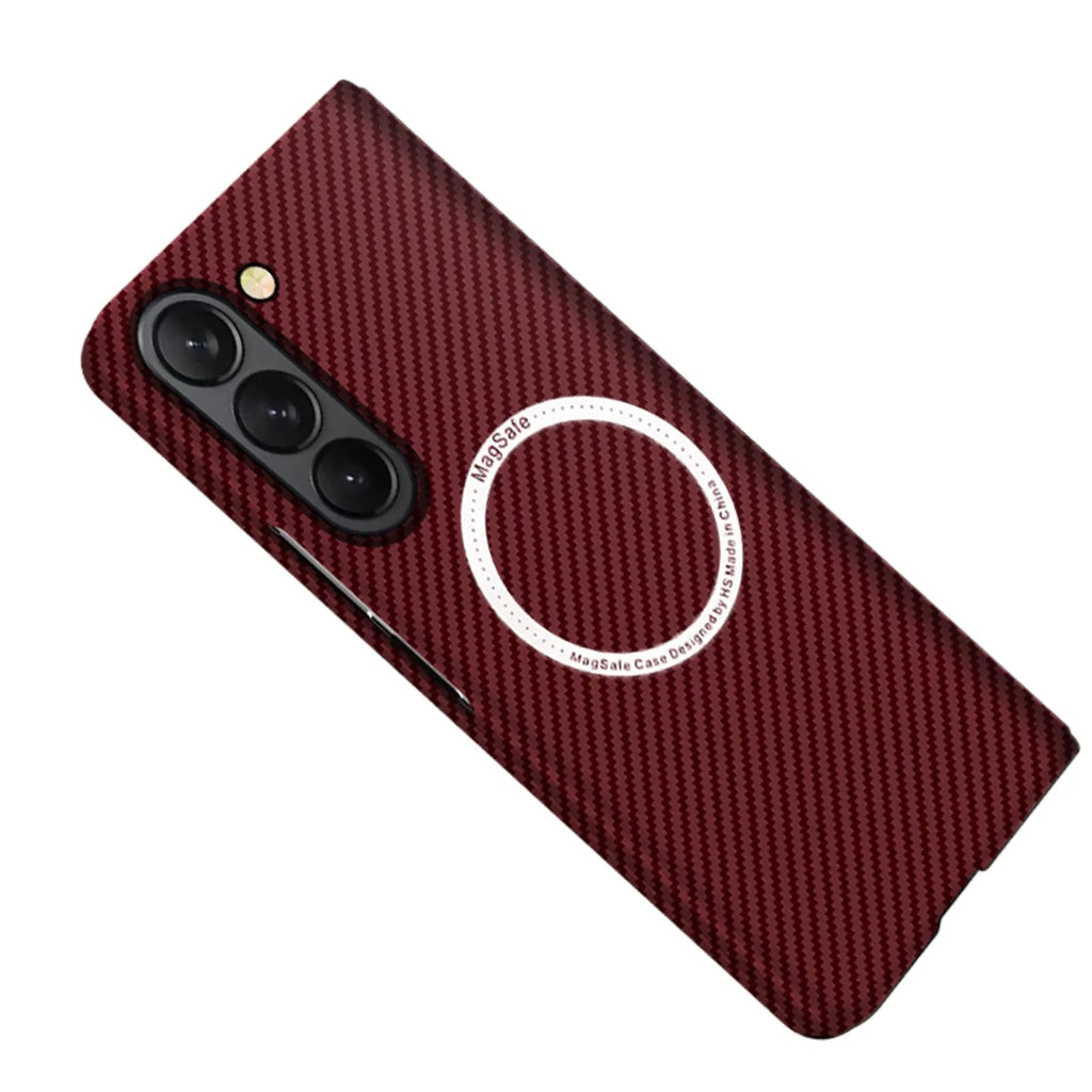 FLURIKA Magnetic Case for Samsung Galaxy Z Fold 5 5G Case Compatible with MagSafe Charger Carbon Fiber Slim Ultra Anti-Scratch Shockproof Cover Red