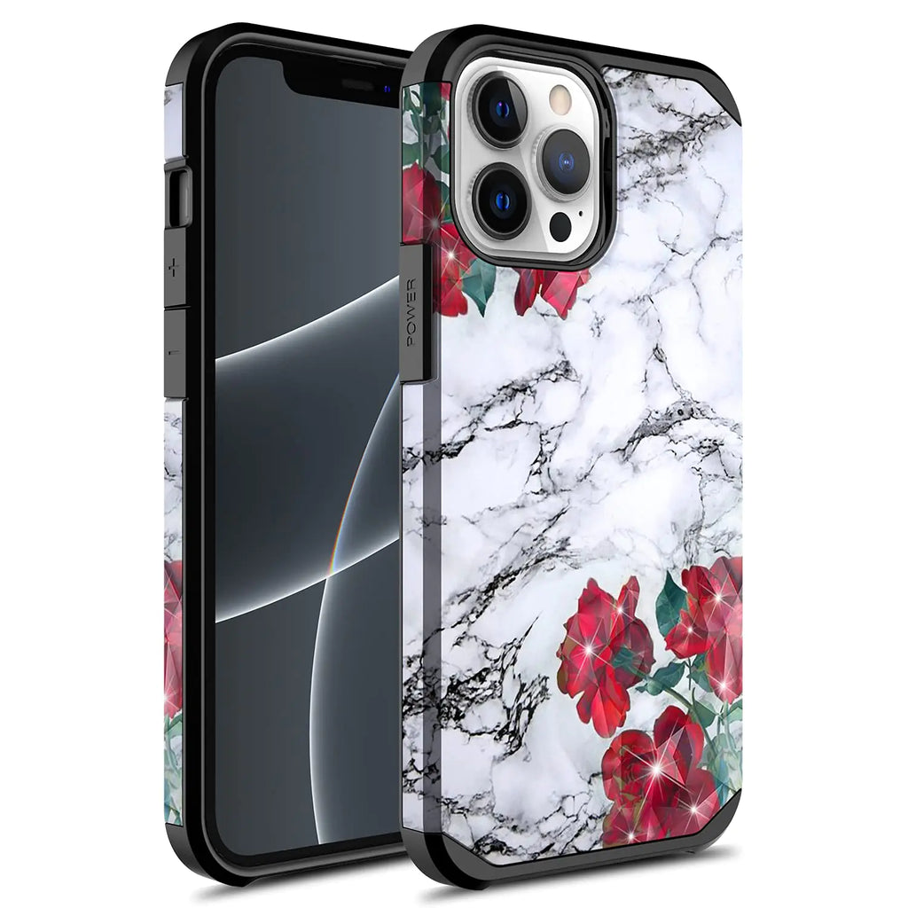 iPhone 13 Pro Case Rosebono Slim Hybrid Shockproof Hard Cover Graphic Fashion Colorful Skin Cover Armor Case for iPhone 13 Pro (Rose Marble)
