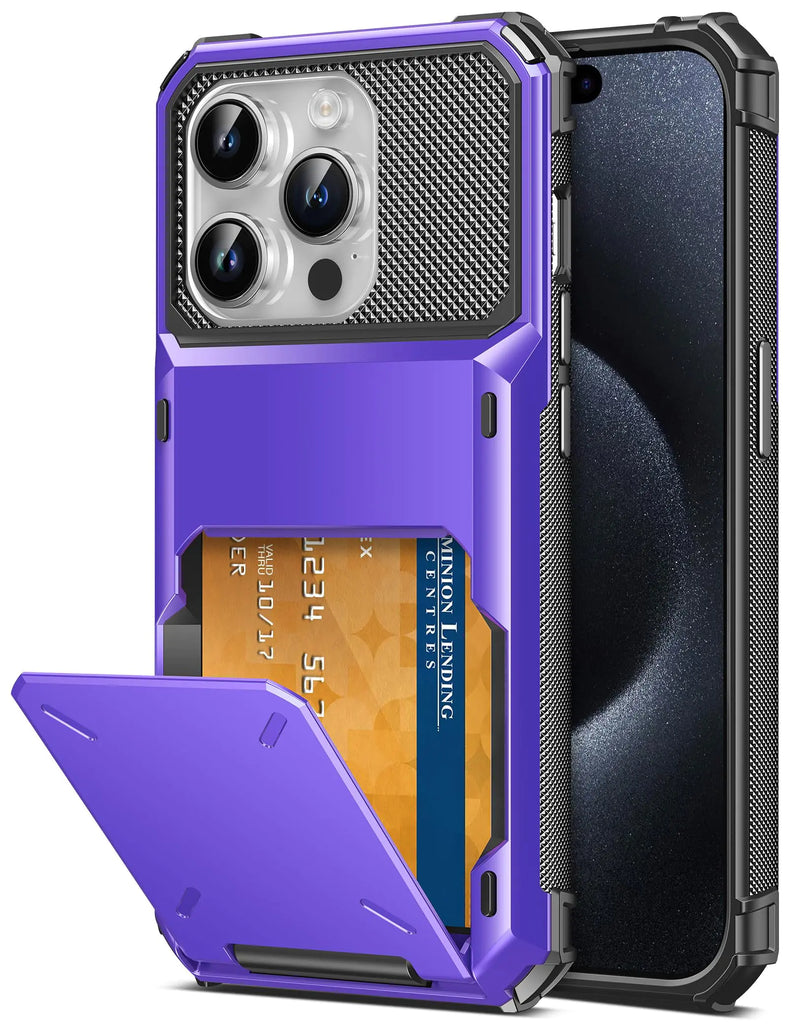 TITACUTE for iPhone 15 Pro Max Case 6.7 Wallet 5 Credit Card Holder Slot Flip Cover Design Back Pocket Scratch Resistant Hard Shell Hybrid Protective Bumper Armor for iPhone 15 Pro Max Purple