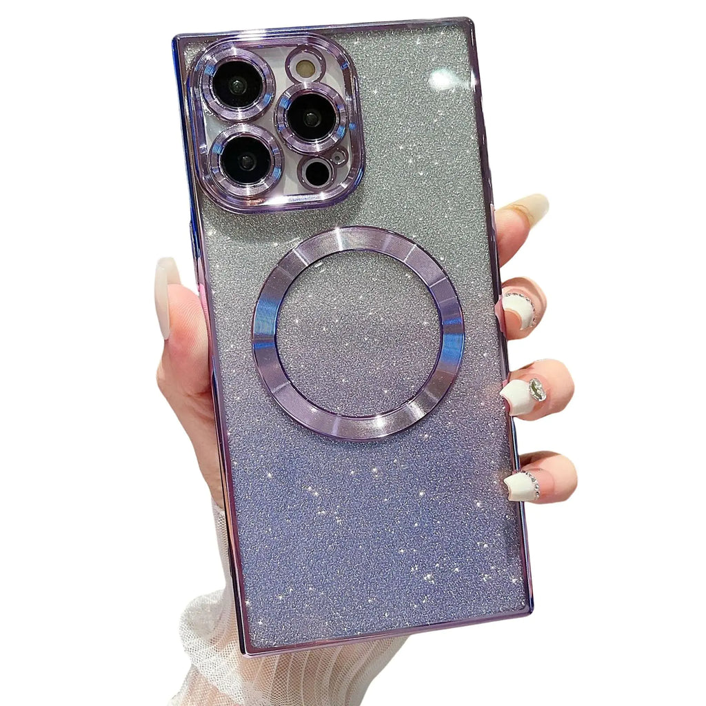 aowner Magnetic Case for iPhone 13 Pro Max Glitter Case for Women Girls Protective Phone Cover 6.7"-Light Purple