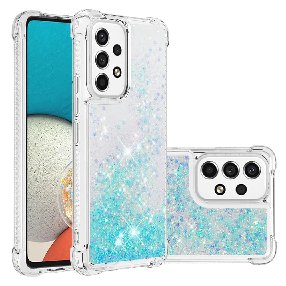 IMIRST Glitter Case for Galaxy A53 5GSamsung Galaxy A53 5G Glitter Case Sparkling Quicksand Shiny Floating Liquid Transparent Soft TPU Phone Case for Galaxy A53 5G Blue Star YBLW